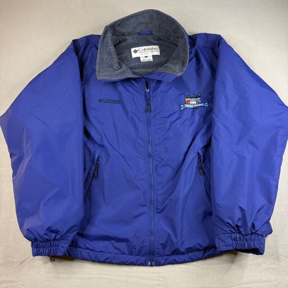 VTG Columbia GMAC Bowl Jacket Womens XL Blue Fleece Lined Full Zip Windbreaker